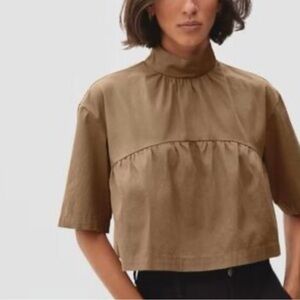 Everlane Coconut Brown High-Neck Blouse